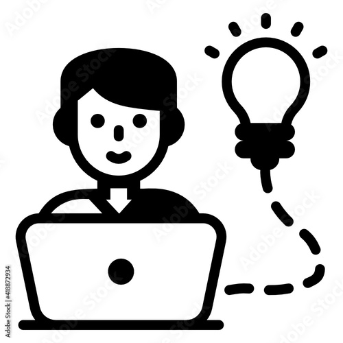 
Man with bulb donating glyph icon of smart working 

