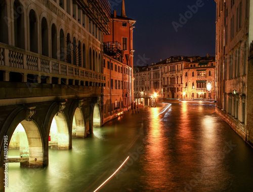A canal in Venice in night-time