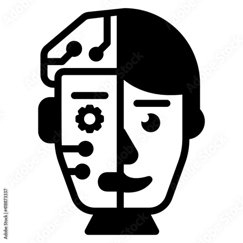
Brain simulation solid icon, artificial intelligence 


