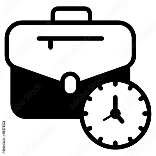 
Bag with clock denoting solid icon of overtime 

