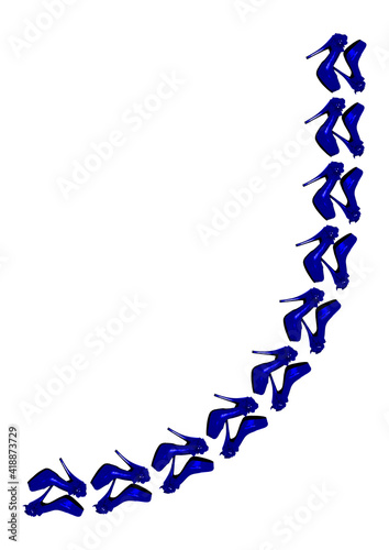 Frames on a white background A4, vertical - Dressed blue shoes on the platform with a bow on a high thin heel. Shoes.