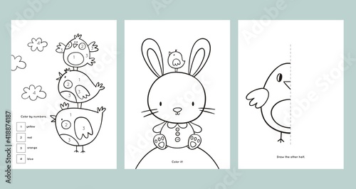 Easter Coloring Pages Printable and worksheet. Easter Activities for Kids, Easter Party, Easter Games.