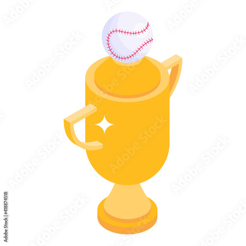 
Winning baseball trophy icon in modern isometric style 

