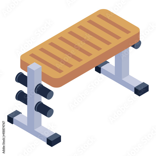 
Fitness bench icon of isometric style, gym equipment 

