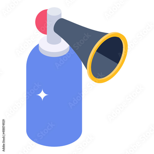
Sports hailer tool, isometric icon of air horn 


