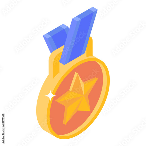 
Sports winning award, isometric icon of star medal 

