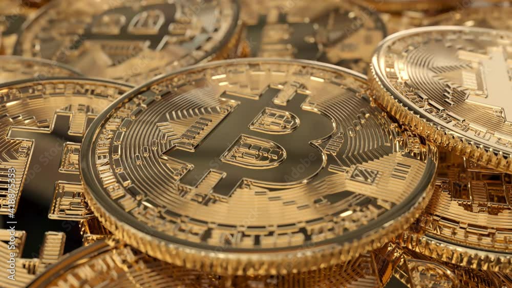 Shining gold Bitcoin cryptocurrency BTC DoF closeup.  popular minning financial investition. 