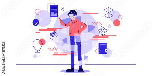 YONG MAN WEARING VR GLASSES-CHARACTER-VECTOR