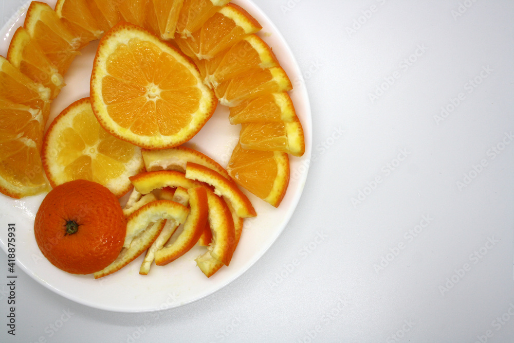 Juicy orange slices on a white background. Vitamin C. Juicy orange slices on a white background. Vitamin C.