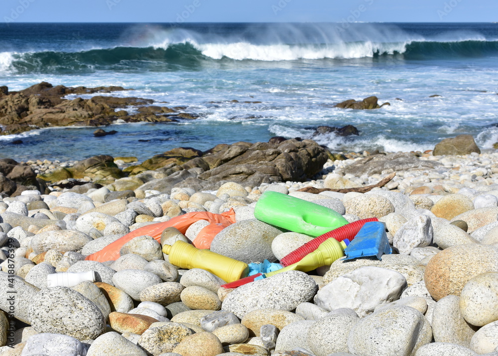 Beach with plastic pollution at famous Rias Baixas Region. Galicia, Spain. Beach with plastic pollution at famous Rias Baixas Region. Galicia, Spain.