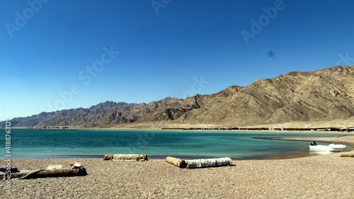 red sea beach and mountains