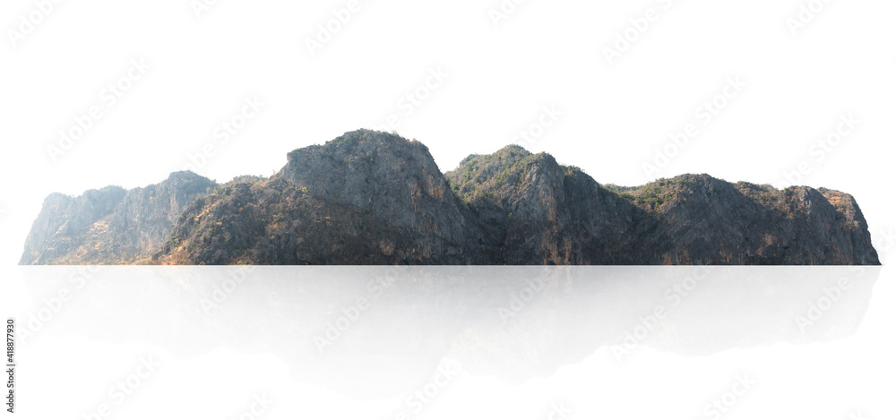 rock mountain hill with  green forest isolate on white background - obrazy, fototapety, plakaty 