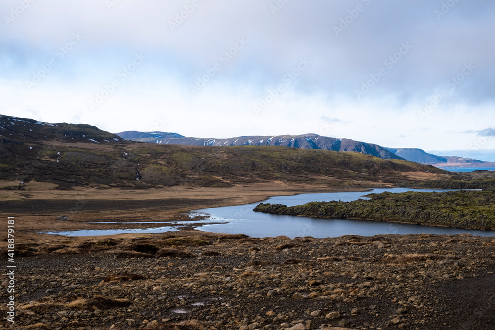 Lake Selvallavatn at the Selvellir valley on the Snæfellsnes peninsula in western Iceland.
