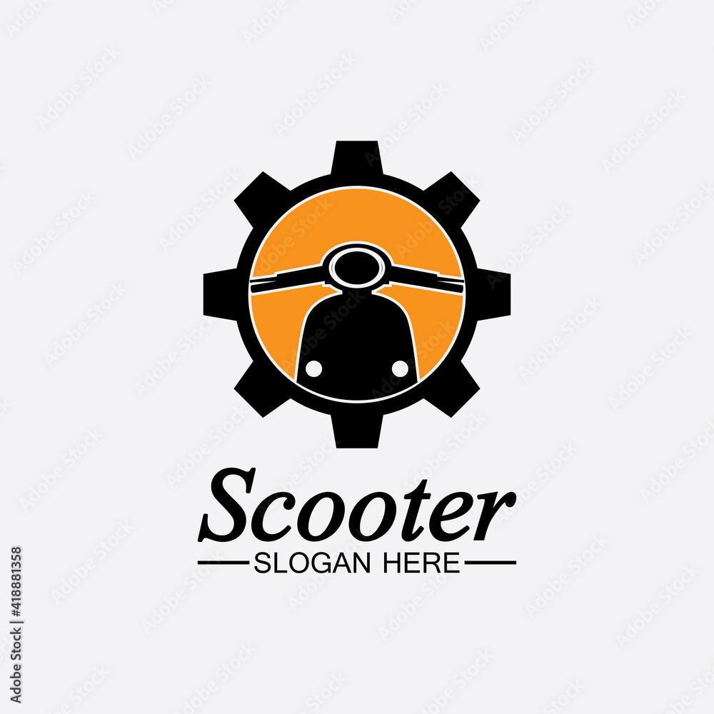 Moped scooter logo vector icon illustration design template.Retro bikes ...