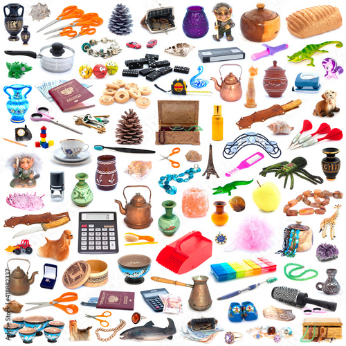 The big collection of different objects isolated on white background. Full size.