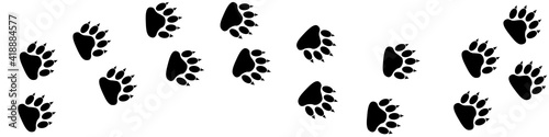 Paw print trail on white background. Vector bear or dog, pawprint walk line path  background – stock vector