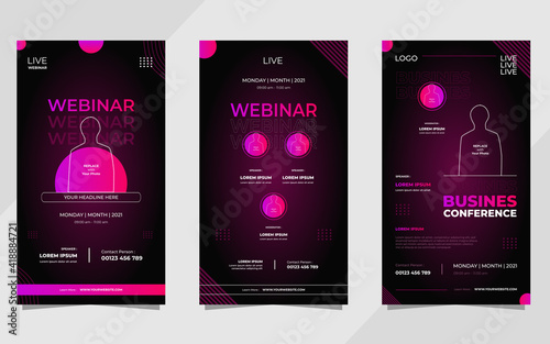 Set of Dark purple modern background for Social media stories post template, business webinar, marketing webinar, Education, Online Class program, Etc