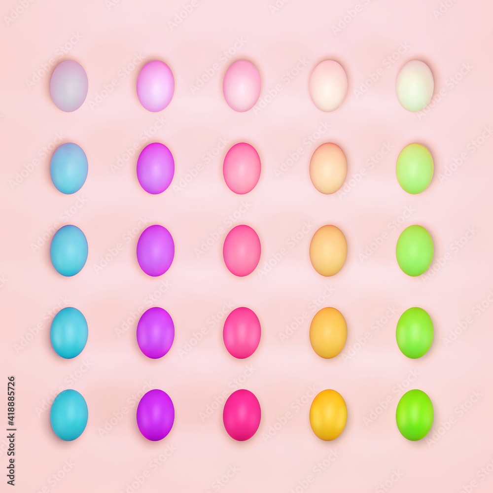 Creative colorful pastel ombre Easter eggs centerpiece. Spring flat lay pattern on soft pink background. Creative colorful pastel ombre Easter eggs centerpiece. Spring flat lay pattern on soft pink background.