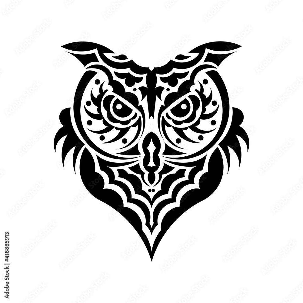 Fototapeta premium The face of an owl from the Maori patterns. Isolated on white background. Vector illustration.