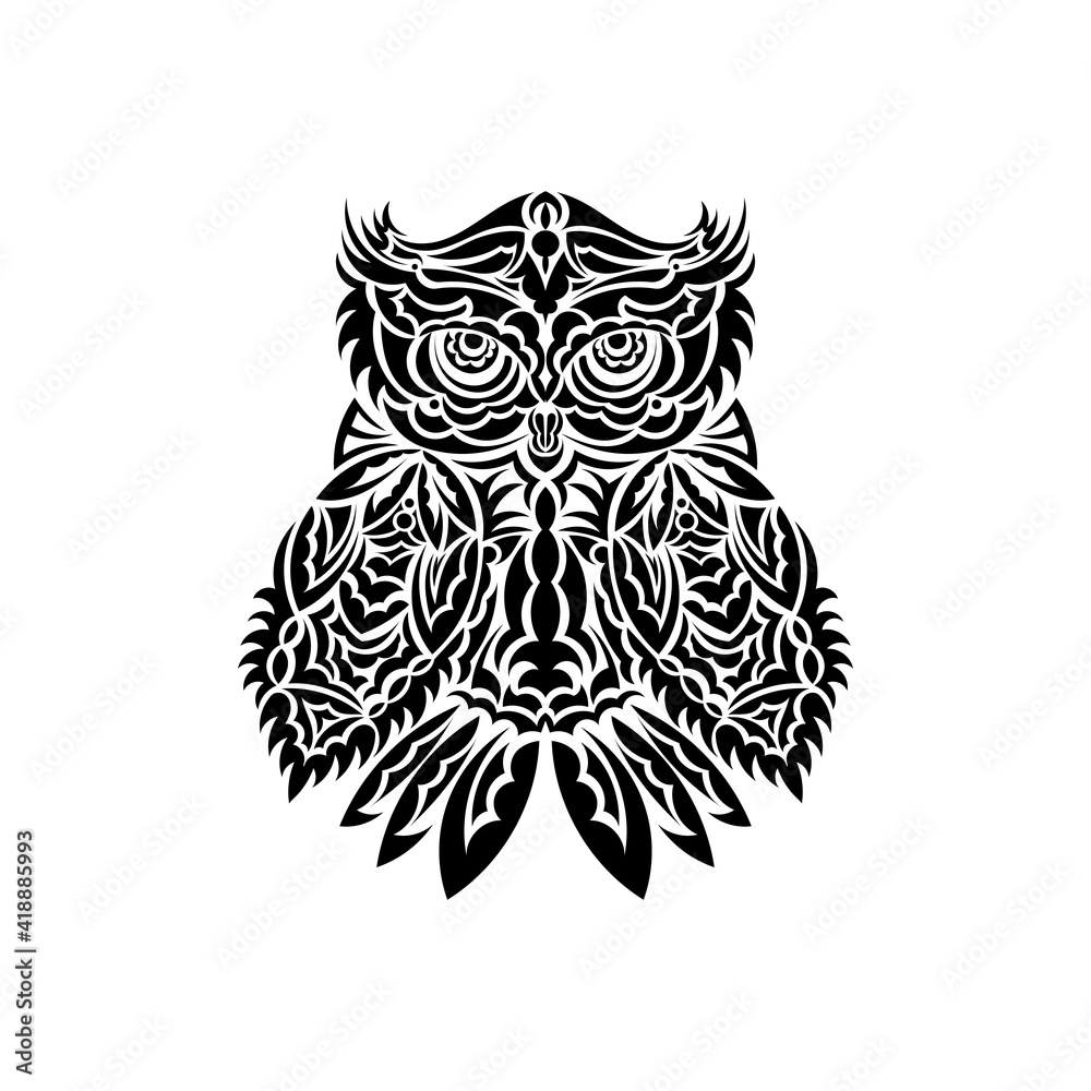 Fototapeta premium Owl from Polynesian patterns. Isolated on white background. Vector illustration.