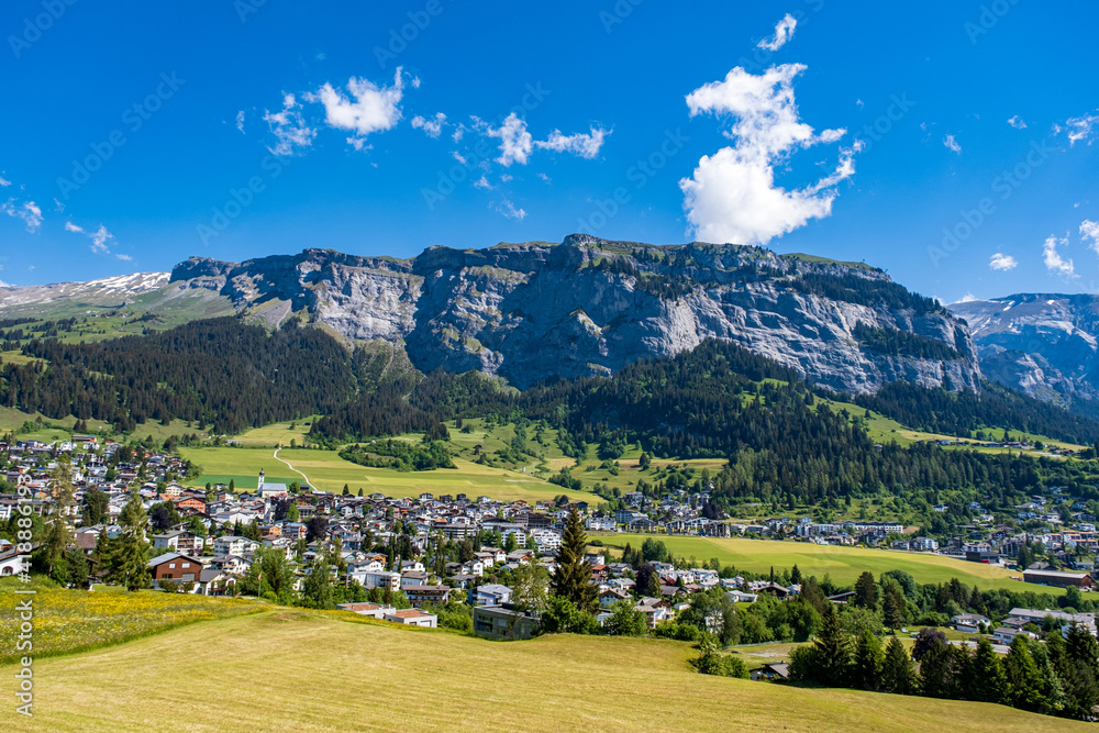 View of the village with mountains - Flims Switzerland