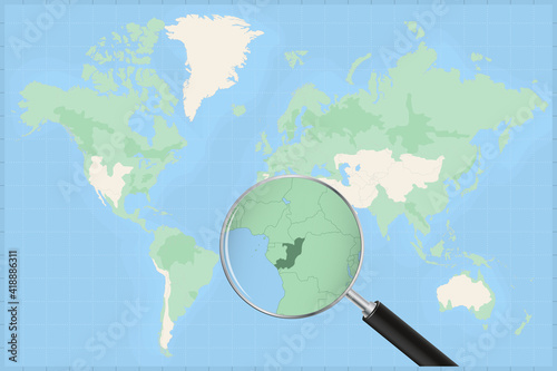 Map of the world with a magnifying glass on a map of Congo.