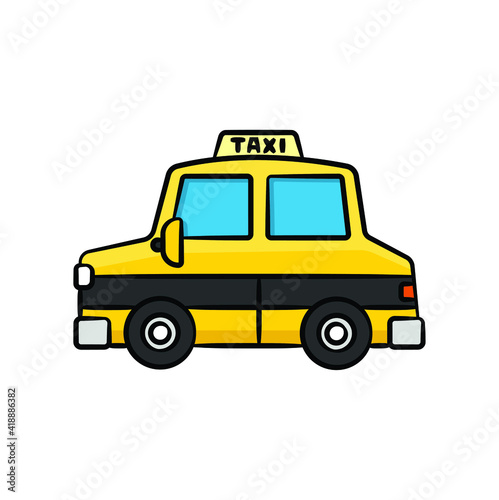 Taxi car in drawing style isolated vector. Hand drawn object illustration for your presentation, teaching materials or others.