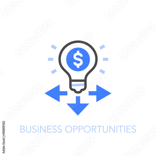 Business opportunities symbol with a light bulb and direction indicators. Easy to use for your website or presentation.