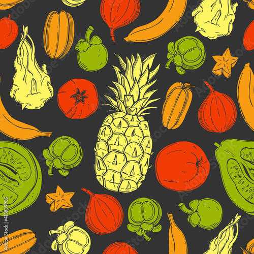 Tropical fruits. Vector  pattern