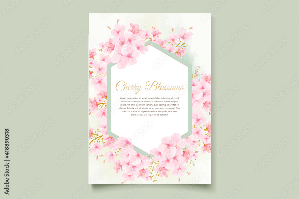 Fototapeta premium cherry blossom watercolor invitation card