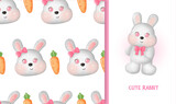 Seamless pattern with cute rabbit and carrot.