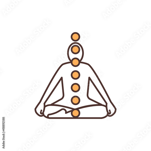 In-body chakras RGB color icon. Spiritual techniques. No specific colors. Connection to spirit, universe. Body energy field. Consciousness and awareness activation. Isolated vector illustration