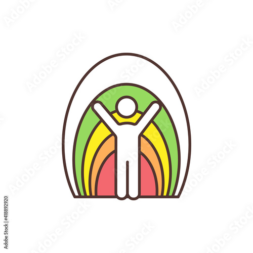 Aura RGB color icon. Human energy field. Vibrant color rays flowing around living things. Luminous body. Moods, emotions indication. Unseen spiritual energy. Isolated vector illustration