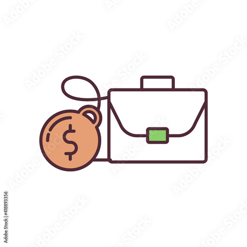 Corporate insolvency RGB color icon. Bankruptcy. Being in financial distress. Inability for debts and liabilities discharging. Insufficiency for creditors repaying. Isolated vector illustration