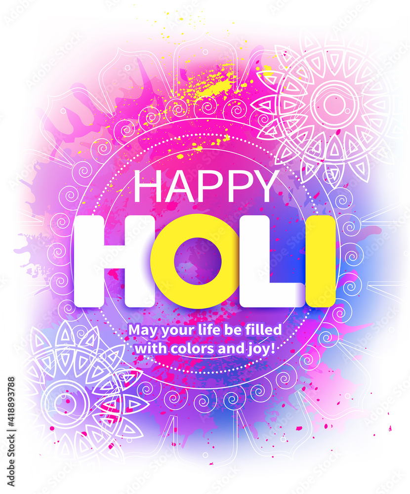 Happy Holi background with wishes. Vector illustration.