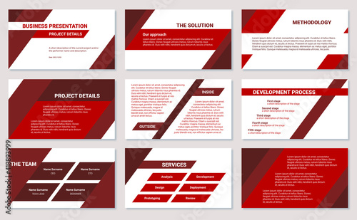 Business presentation design template powerpoint. Modern corporate document, 9 slides