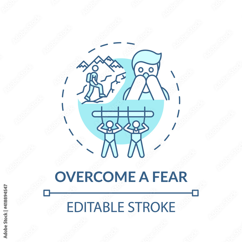 Overcome a fear concept icon. Family bonding tips. Afraid of lifestyle improving. Positive imagination idea thin line illustration. Vector isolated outline RGB color drawing. Editable stroke Overcome a fear concept icon. Family bonding tips. Afraid of lifestyle improving. Positive imagination idea thin line illustration. Vector isolated outline RGB color drawing. Editable stroke