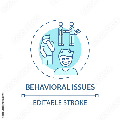 Behavioral issues concept icon. Online family therapy types. Behavioral and conduct diseases basics idea thin line illustration. Vector isolated outline RGB color drawing. Editable stroke