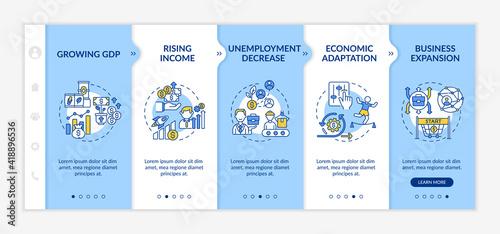Economic adaptation and adjustment to conditions onboarding vector template. Improving business activity. Responsive mobile website with icons. Webpage walkthrough step screens. RGB color concept