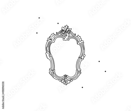 Hand drawn vector abstract stock flat graphic illustration with logo element of line frame mirror art in simple style for branding,isolated on white background