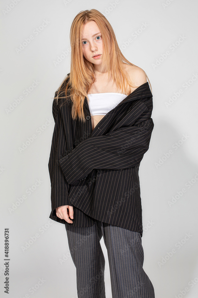 White european young woman on white White european young woman on white