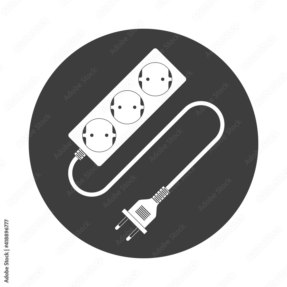 Extension cable cord isolated on white background. Electrical triple white plastic power socket strip and europe type plug. Extension cable cord isolated on white background. Electrical triple white plastic power socket strip and europe type plug.