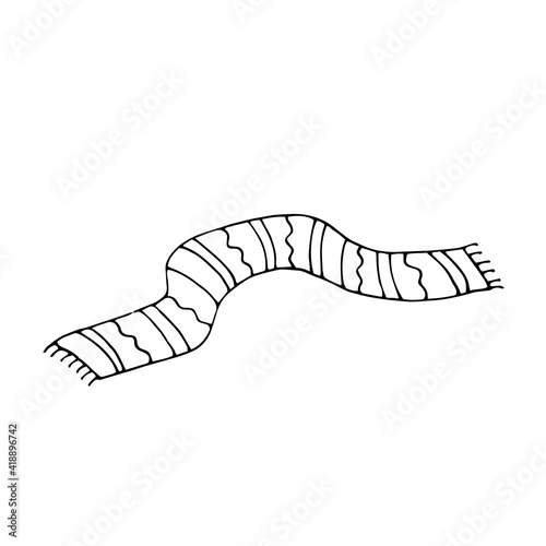 Striped scarf. Vector hand drawn doodle illustration. Black and white outline. Silhouette. Coloring.