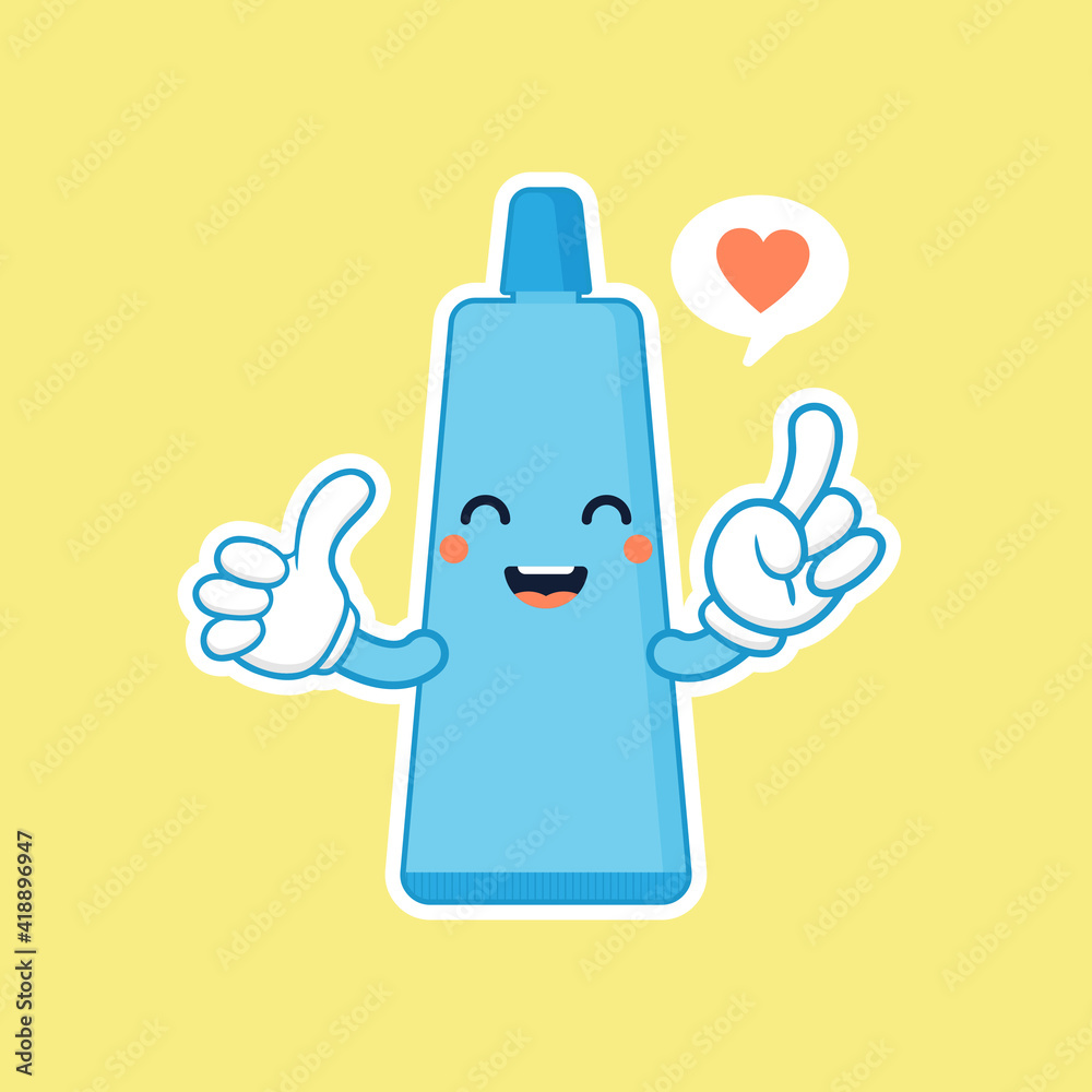Cute and kawaii smiling toothpaste. Flat vector cartoon character illustration. Care of teeth. Dental concept for children dentistry. Prevention of diseases of oral cavity. Cute and kawaii smiling toothpaste. Flat vector cartoon character illustration. Care of teeth. Dental concept for children dentistry. Prevention of diseases of oral cavity.