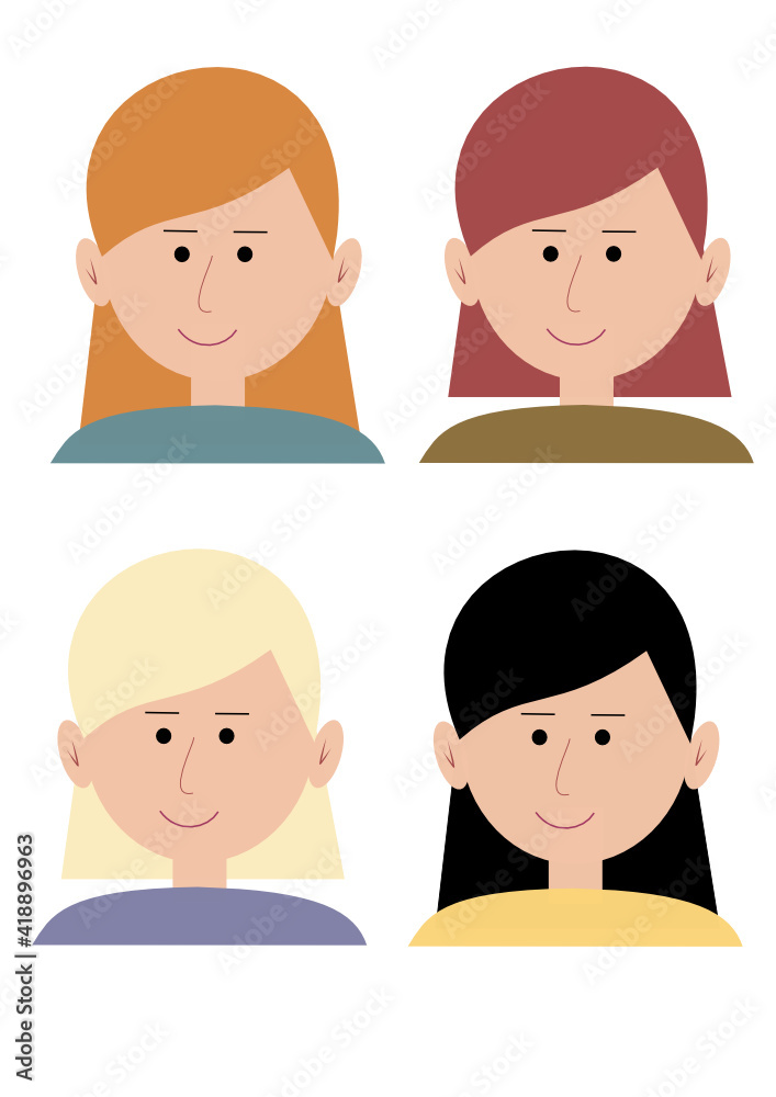 Set of girls isolated on a white background. A group of smiling young girls. Joy and friendship. Vector illustration Set of girls isolated on a white background. A group of smiling young girls. Joy and friendship. Vector illustration