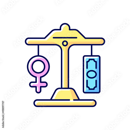 Equal pay RGB color icon. Gender pay gap decrease. Movement for equalization of women right. Difference between male and female earnings. Expansion of the rights of women. Isolated vector illustration