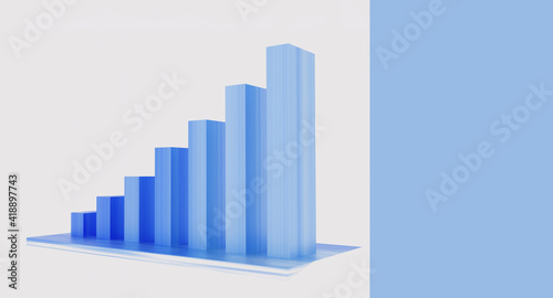 Growing business graph chart blue color. Copy space. Financial markets and symbols. Banking and Insurance concept. Global economic recovery from pandemic. Progress after recession. 3D  illustration
