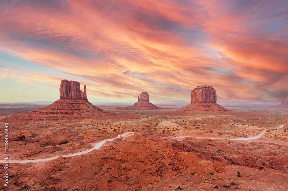 Sunset over the  monument valley.