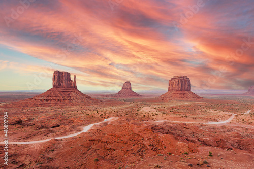 Sunset over the  monument valley.
