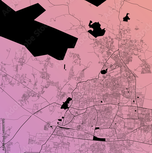 Aurangabad, Maharashtra, India (IND) - Urban vector city map with parks, rail and roads, highways, minimalist town plan design poster, city center, downtown, transit network, gradient blueprint